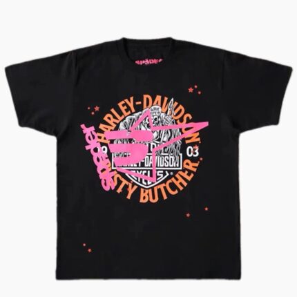 The Sp5der Harley Davidson 3 Star T-Shirt – Black is a bold fusion of two iconic styles — Sp5der’s streetwear edge and Harley Davidson’s legendary biker spirit. Featuring a standout 3-star